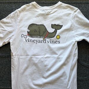 Vineyard Vines White Tee with Doodle-whale Pocket Graphic